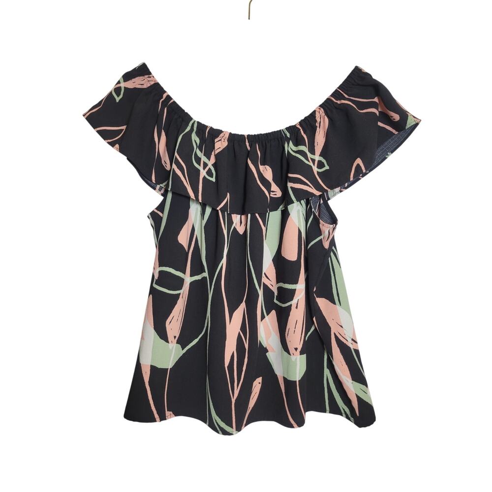Nine West Ruffle Neck Shoulder Flower Top Womens XL